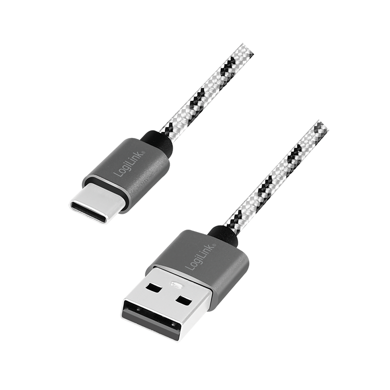 Logilink CU0201 USB 2.0 Type-C kábelkészlet, C/M-ről USB-A/M-re, alu, nejlon, fehér/fekete