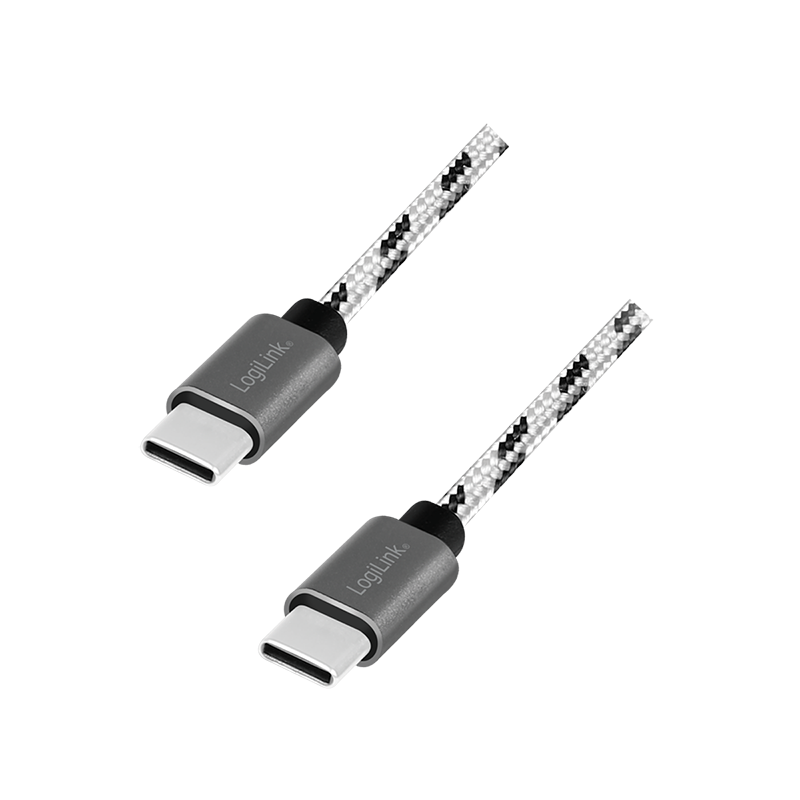 Logilink CU0200 USB 2.0 Type-C kábelkészlet, C/M-ről USB-C/M-re, alu, nejlon, fehér/fekete