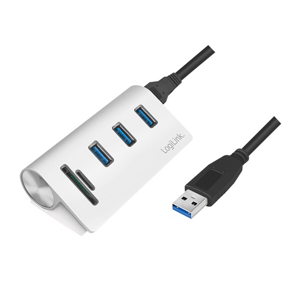 Logilink CR0045 USB 3.0 hub, 3 portos, kártyaolvasóval SD/microSD-hez, alumínium