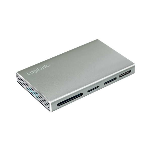 Logilink CR0048 USB 3.2 Gen1, 5 az 1-ben kártyaolvasó (SD-, microSD-, MS-, CF és M2), alumínium, ezüst