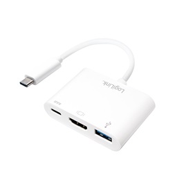 Logilink UA0258 USB 3.2 Gen1 Type-C adapter, C/M-HDMI+2xUSB, 1080p, PD, fehér, 0,14 m