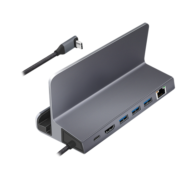 Logilink UA0408 USB 3.2 Gen1 dokkoló és tartó, 6 port, USB-C PD, alumínium, ezüst