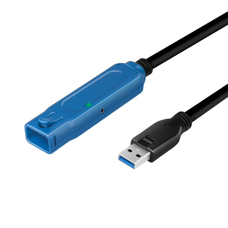 Logilink UA0400 USB 3.2 Gen1 kábel, USB-A/M-USB-A/F, erősítő, fekete/kék, 20 m