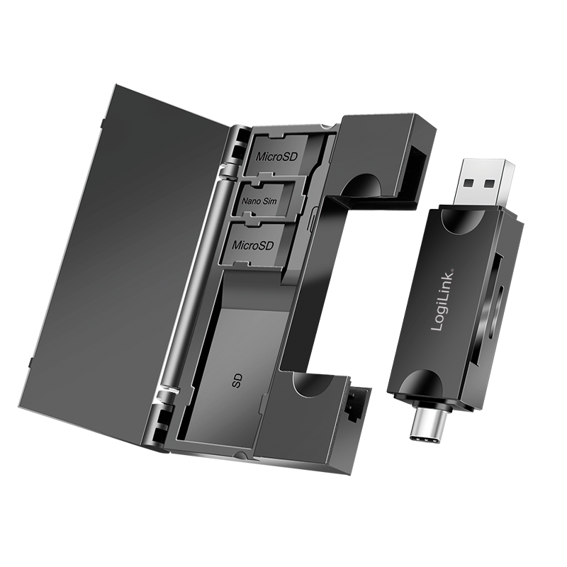 Logilink CR0049 USB 3.2 Gen1 kártyaolvasó SD- és microSD-kártyákhoz, memóriakártya-tárolóval