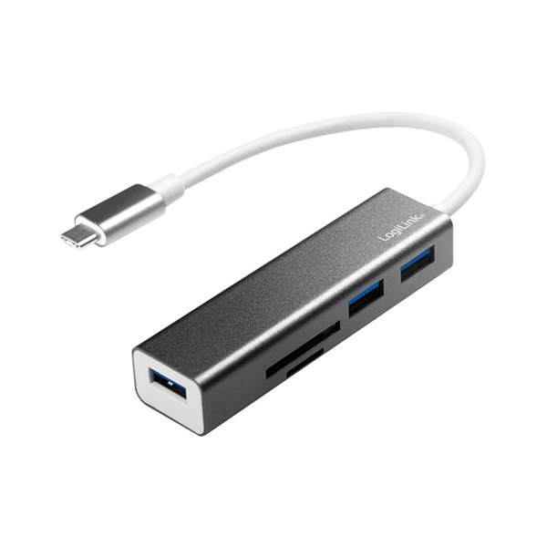 Logilink UA0305 USB 3.2 Gen 1x1 USB-C 3 portos hub, kártyaolvasóval