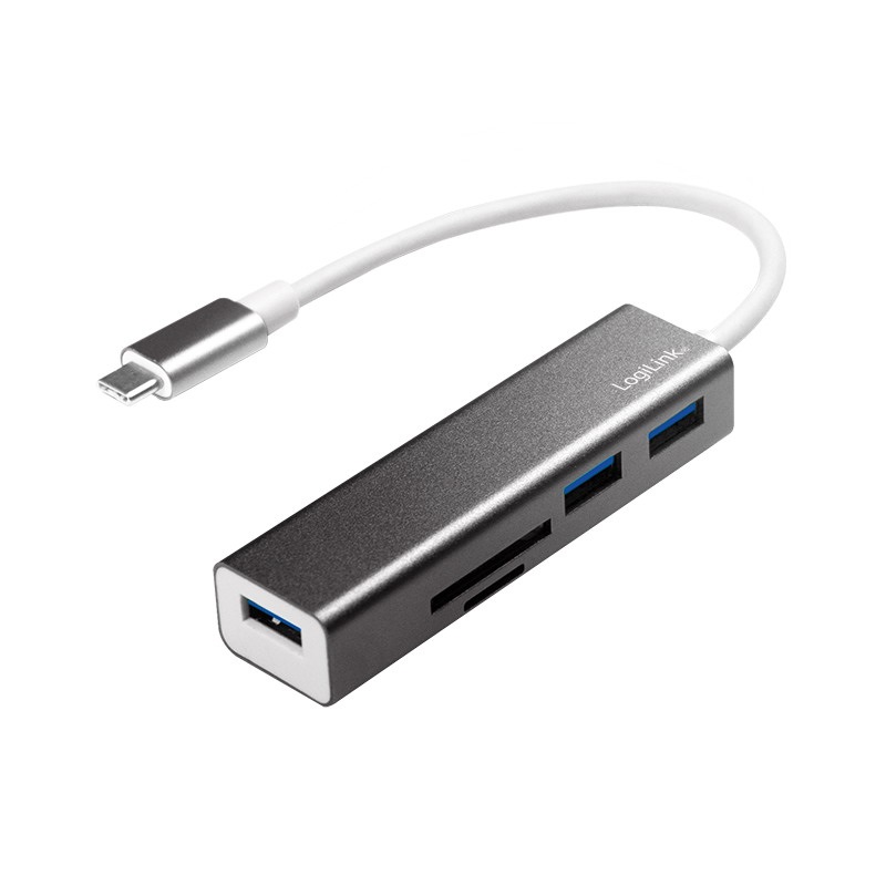 Logilink UA0305 USB 3.2 Gen 1x1 USB-C 3 portos hub, kártyaolvasóval