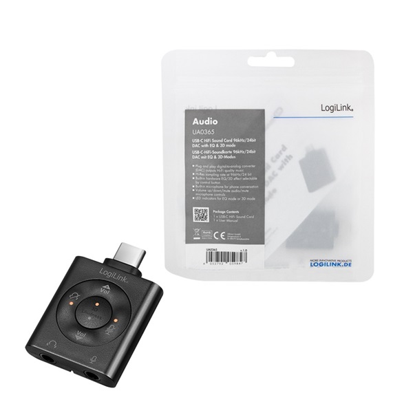 Logilink UA0365 USB 3.2 audioadapter EQ-val, USB-C/M - 2x3,5 mm/F, 7.1 csatornás
