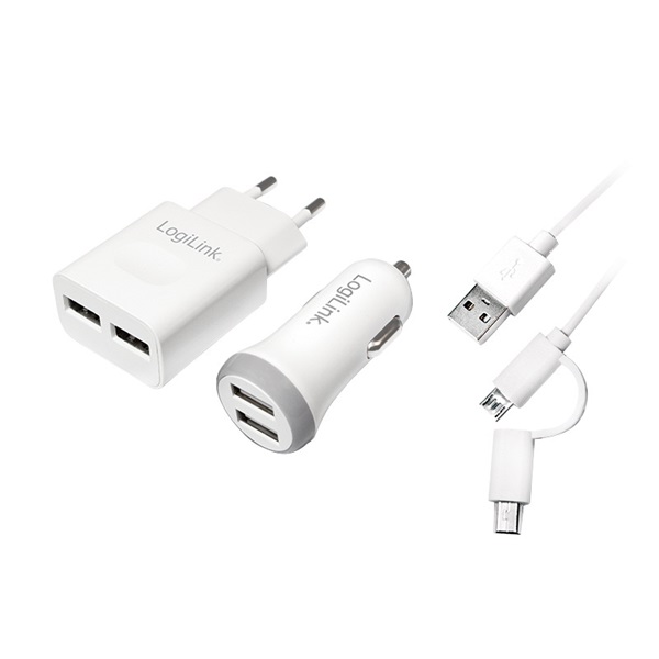 Logilink PA0137 USB töltőkészlet autó és AC, 2port, 2A / 2.1A