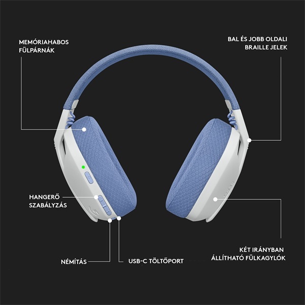 Logitech G435 Lightspeed Wireless fehér gamer headset