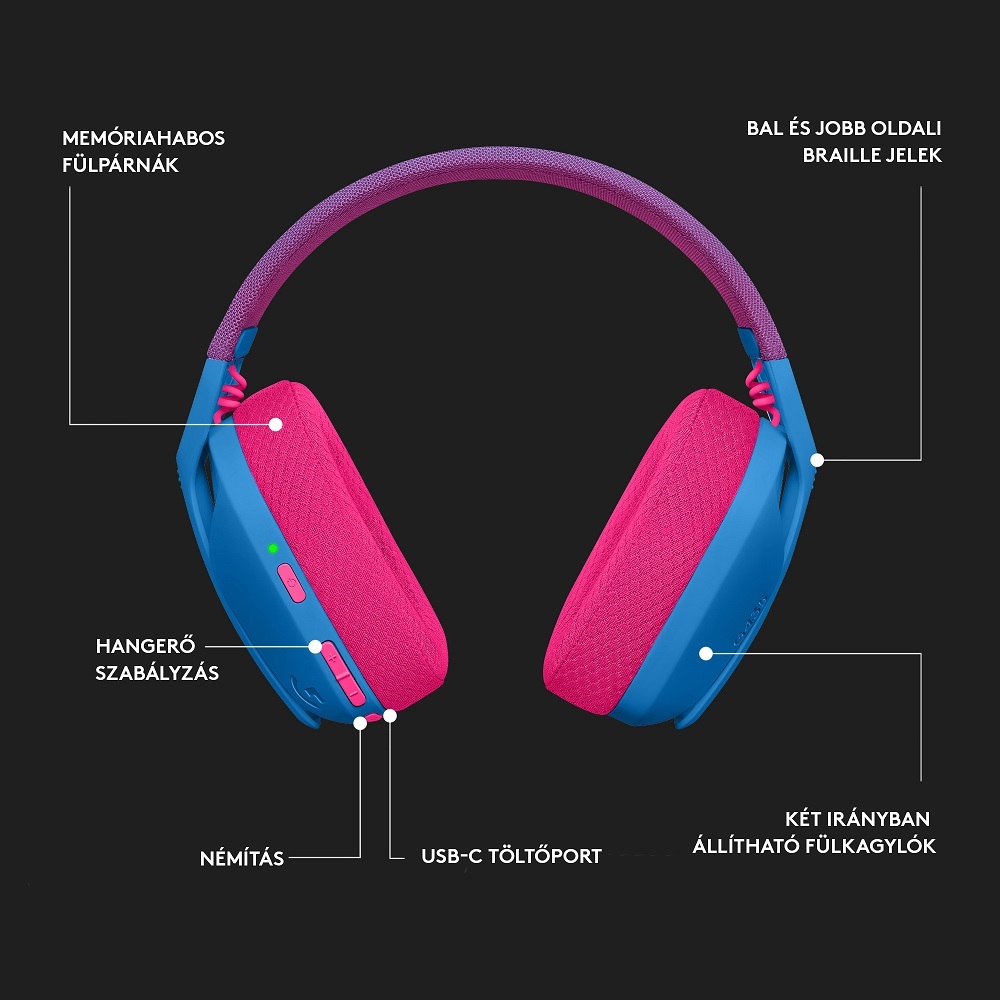 Logitech G435 Lightspeed Wireless kék gamer headset