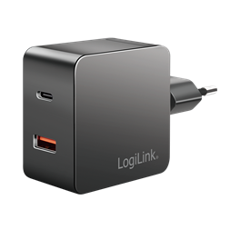 Logilink PA0310 Kettős USB-csatlakozós adapter, 1x USB-A, 1x USB-C, GaN, 45 W, fekete