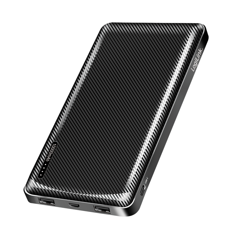 Logilink PA0316 Power bank 10000 mAh, 2x USB-A, USB-C, gyorstöltéssel, fekete