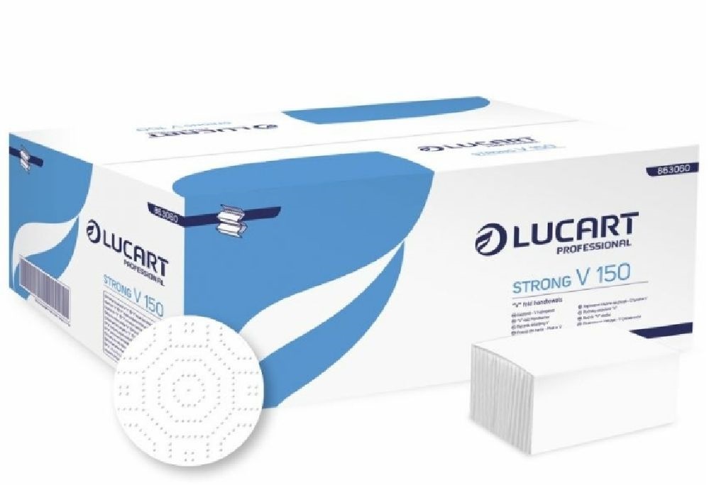 Lucart Strong 2 rétegű 150lap 20csomag/doboz cellulóz V hajtogatott kéztörlő