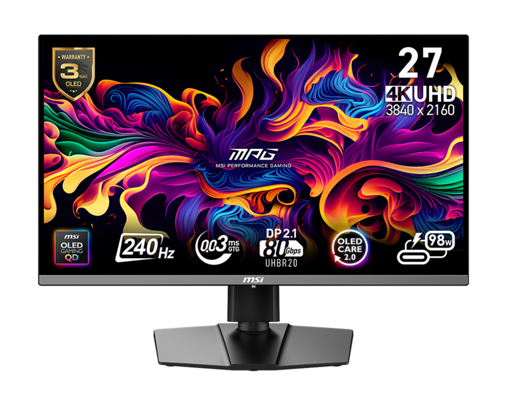 MSI 26,5" MPG 272URX QD-OLED UHD 240Hz HDMI/DP/USB-C gamer monitor