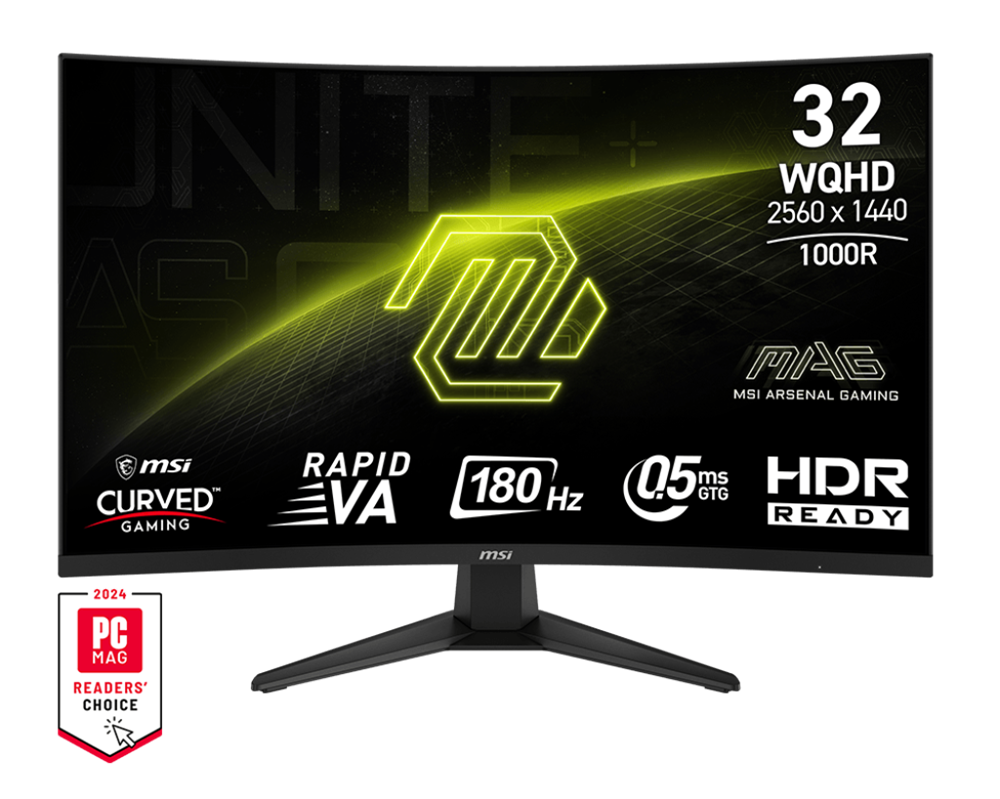 MSI 31,5" MAG 325CQF QHD RapidVA 180Hz DP/HDMI/USB-C ívelt gamer monitor