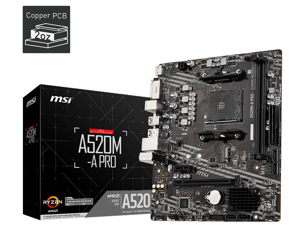 MSI A520M-A PRO AMD A520 AM4 mATX alaplap