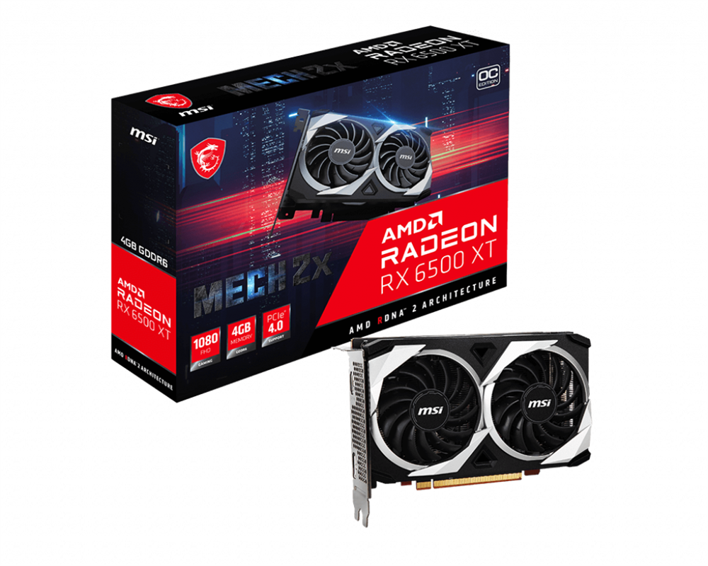 MSI Radeon RX 6500 XT MECH 2X 4G OC AMD 4GB GDDR6 64bit PCIe videókártya