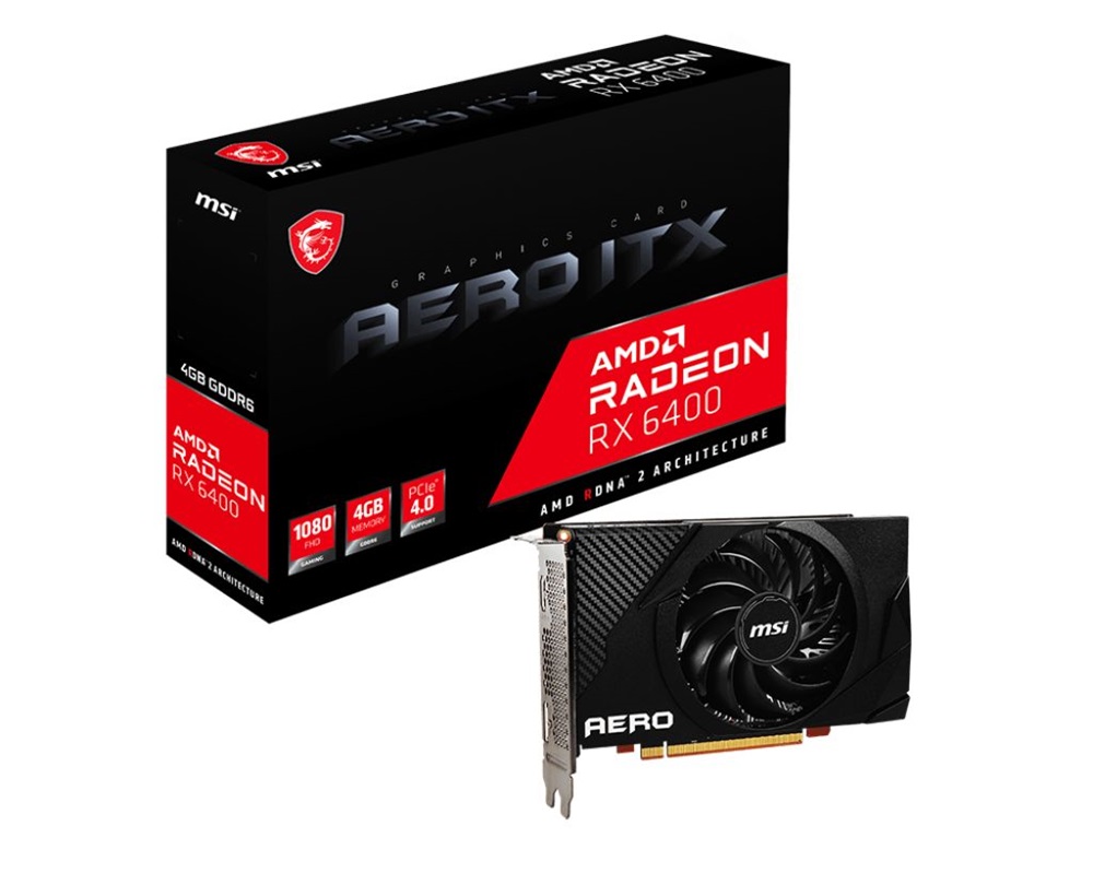 MSI Radeon RX 6400 AERO ITX 4G AMD 4GB GDDR6 64bit PCIe videókártya