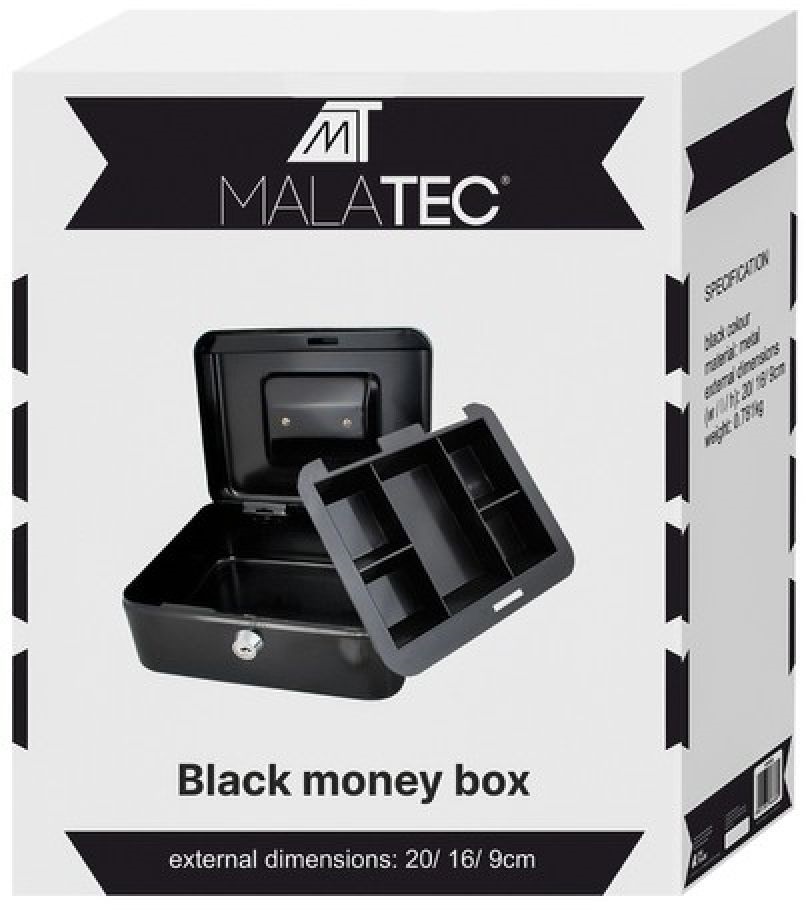 Malatec 20x16x9cm fekete fém kulcsos pénzkazetta