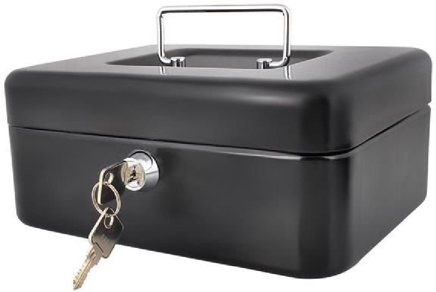 Malatec 20x16x9cm fekete fém kulcsos pénzkazetta
