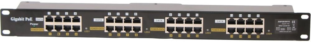 MaxLink 19" 1U 16 Port Gigabit 24V~57V DC PoE Injector