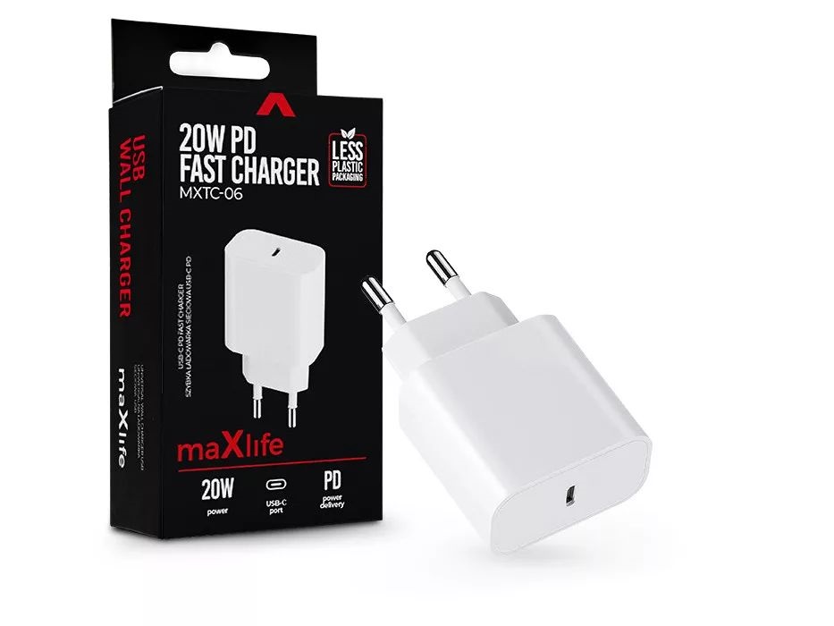 Maxlife ML063380 PD+QC 20W Type-C fehér gyorstöltő adapter