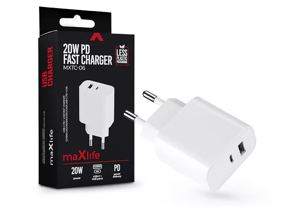 Maxlife ML063403 PD QC 20W USB - USB-C fehér töltő