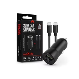 Maxlife ML269393 20W USB/USB C fekete szivargyújtós töltő adapter + Type-C kábel