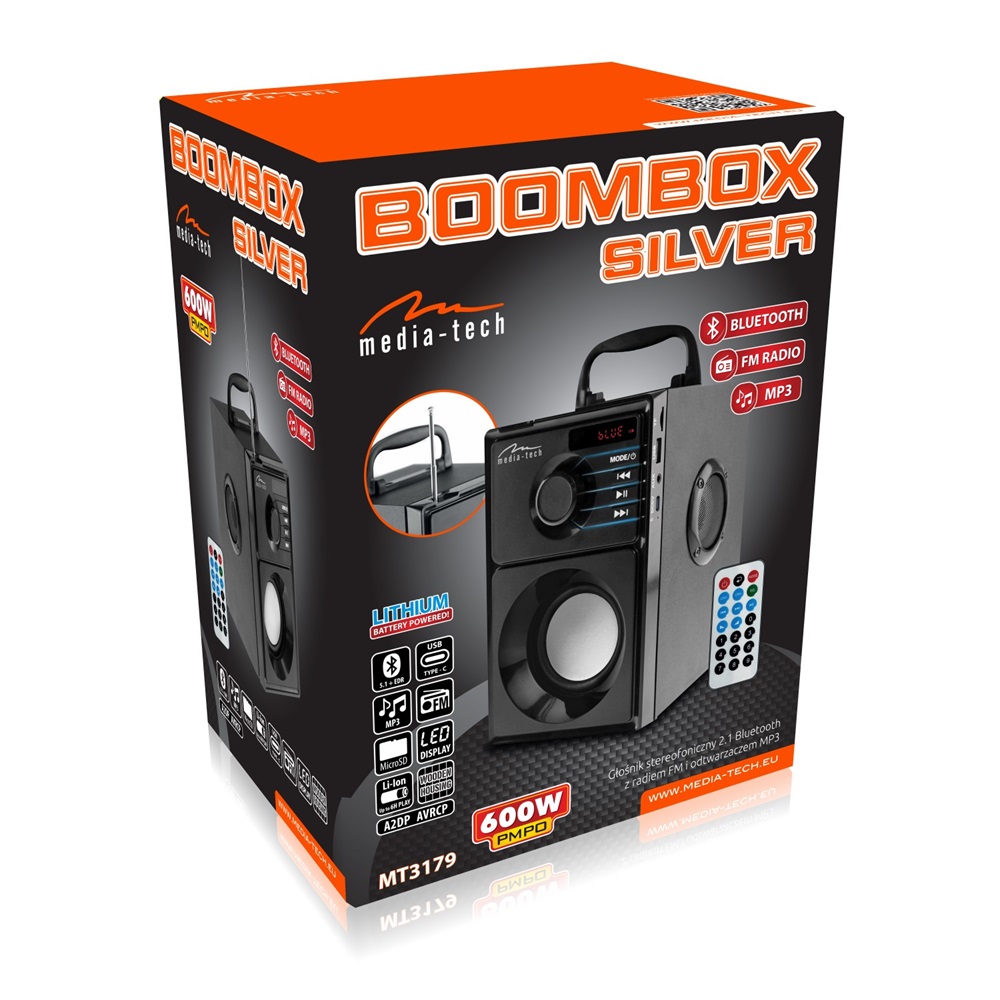 Media-Tech Boombox Silver Bluetooth hangszóró