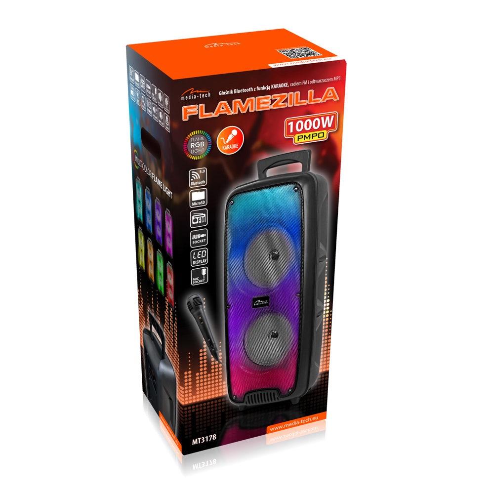 Media-Tech Flamezilla XL bluetooth hangszóró karaoke funkcióval (mikrofonnal)