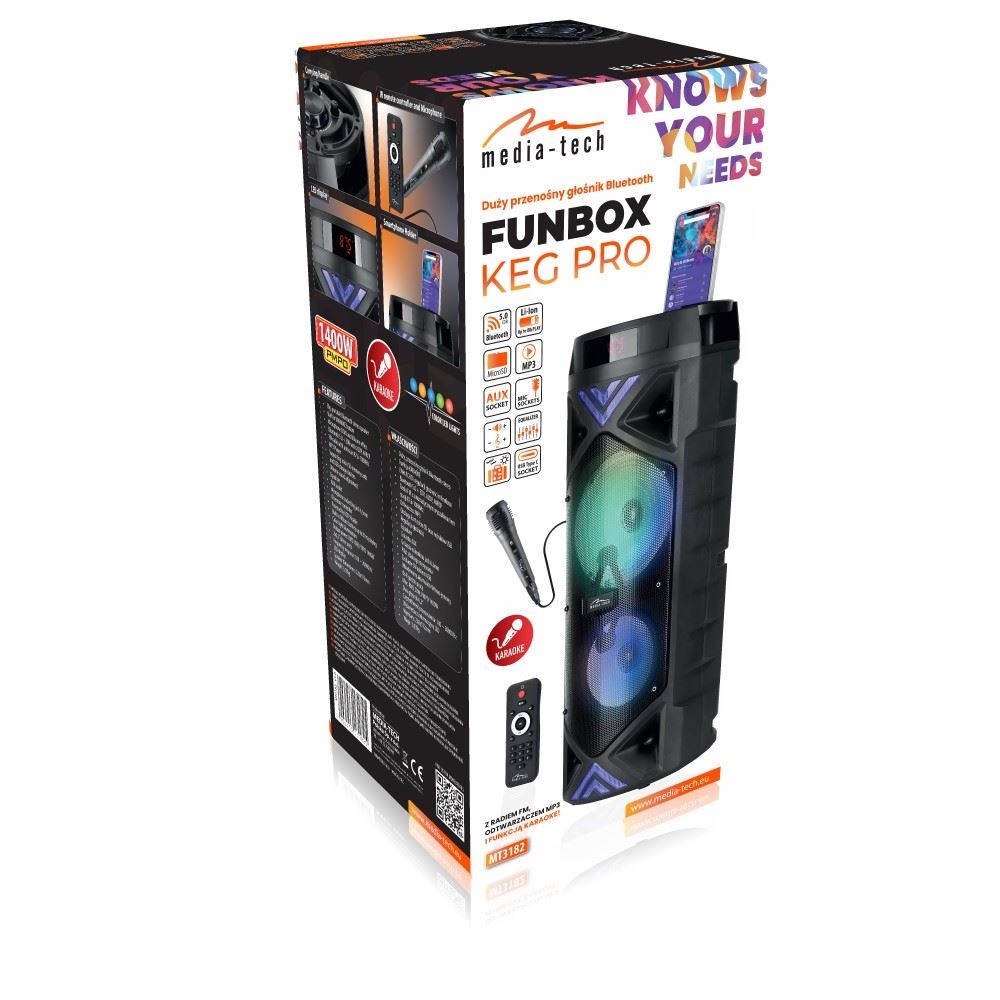 Media-Tech MT3182 FUNBOX KEG PRO XXL hordozható Bluetooth hangszóró