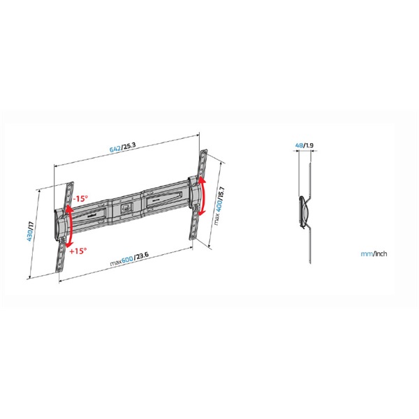 Meliconi Flatstyle FT600 DW 50"-85" dönthető fali TV konzol
