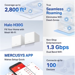 Mercusys Halo H30G(2-pack) AC1300 fehér otthoni Mesh Wi-Fi rendszer (2db) - R