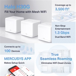 Mercusys Halo H30G(3-pack) AC1300 fehér otthoni Mesh Wi-Fi rendszer (3db) - R