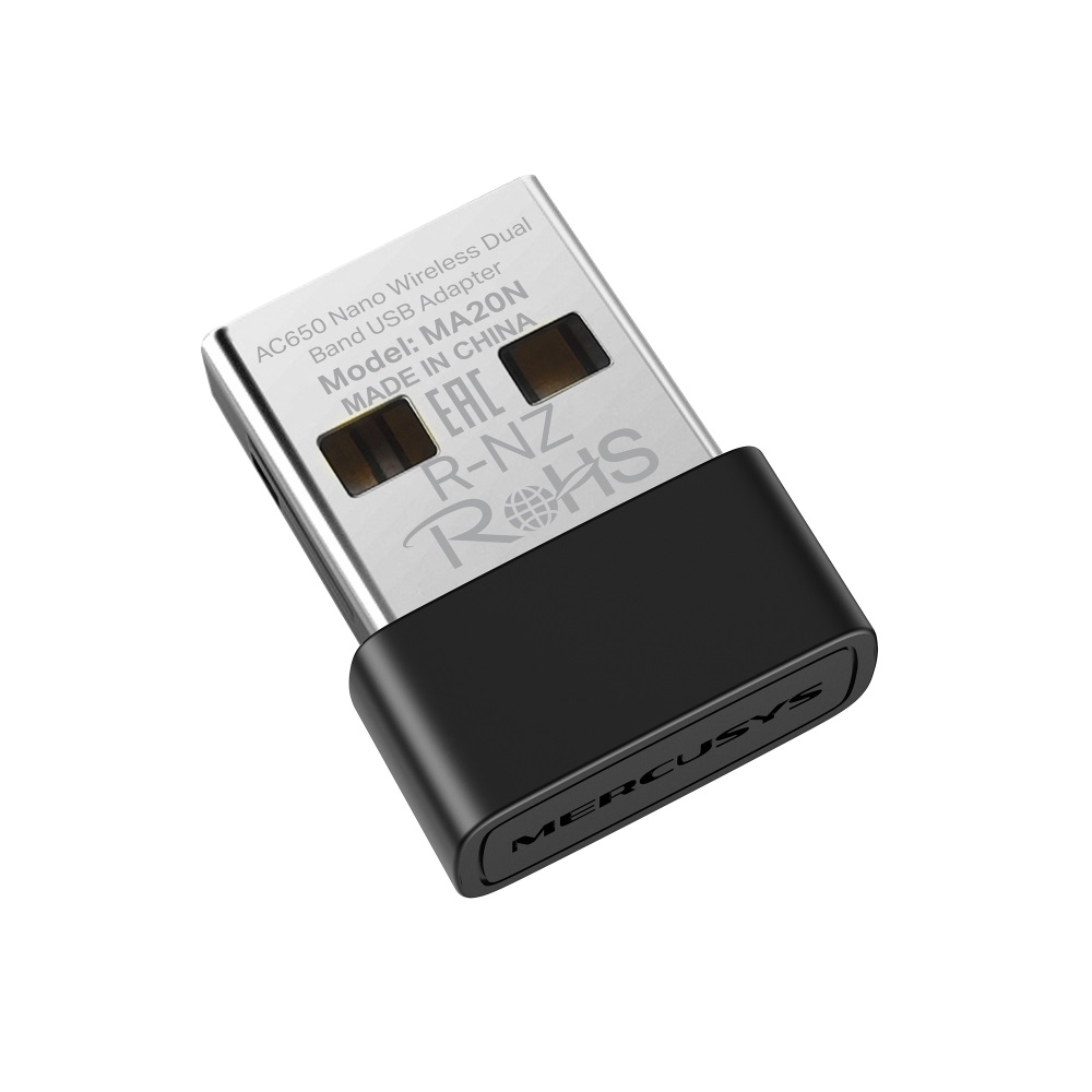 Mercusys MA20N AC650 nano vezeték nélküli kétsávos fekete USB adapter - R