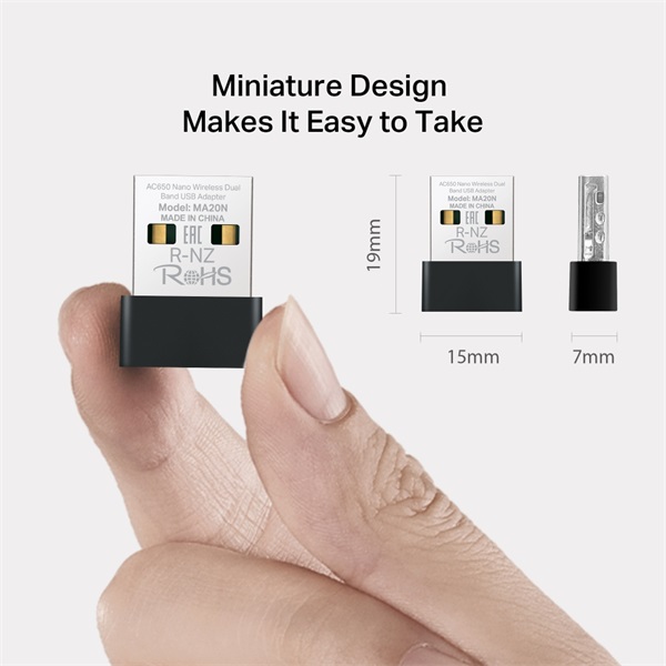 Mercusys MA20N AC650 nano vezeték nélküli kétsávos fekete USB adapter - R