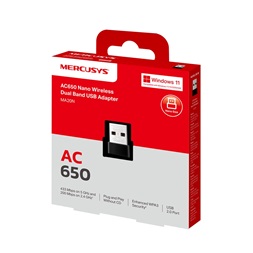 Mercusys MA20N AC650 nano vezeték nélküli kétsávos fekete USB adapter - R
