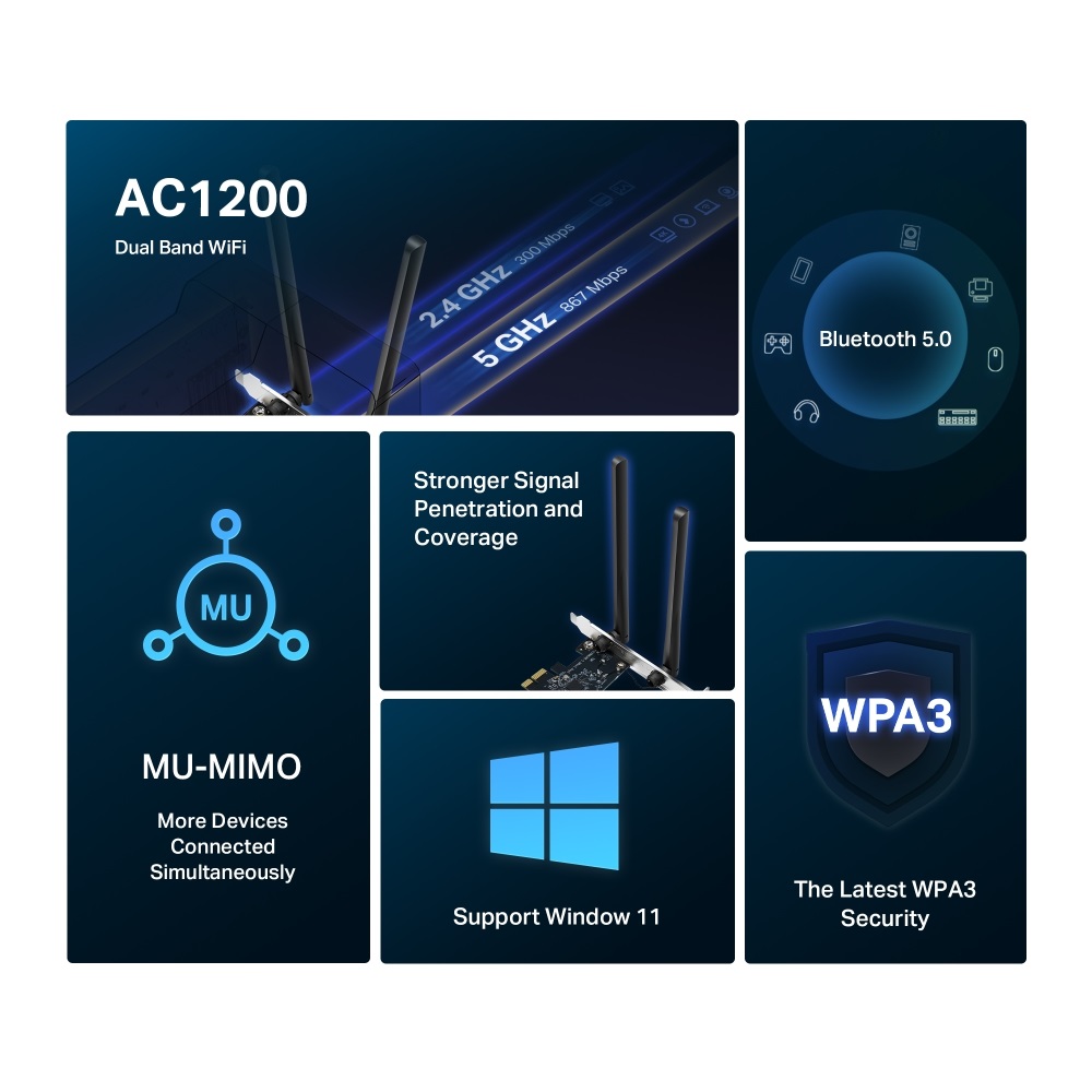 Mercusys MA30E AC1200 Wi-Fi Bluetooth PCIe fekete adapter - R