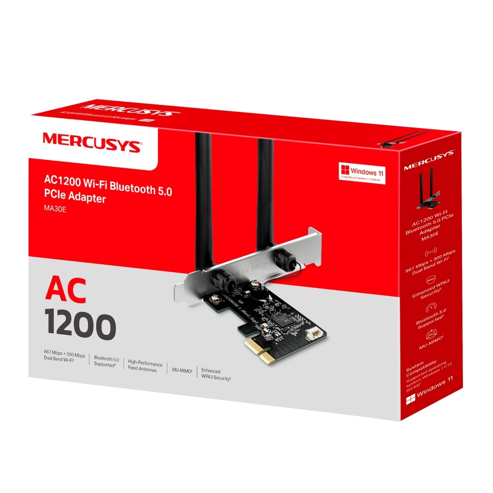Mercusys MA30E AC1200 Wi-Fi Bluetooth PCIe fekete adapter - R
