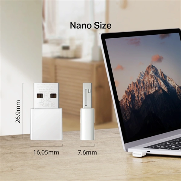 Mercusys MA30N AC1300 fehér nano vezeték nélküli két sávos USB adapter