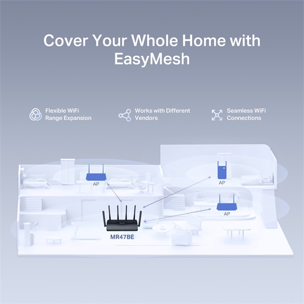 Mercusys MR47BE BE9300 háromsávos Wi-Fi 7 fekete router - R