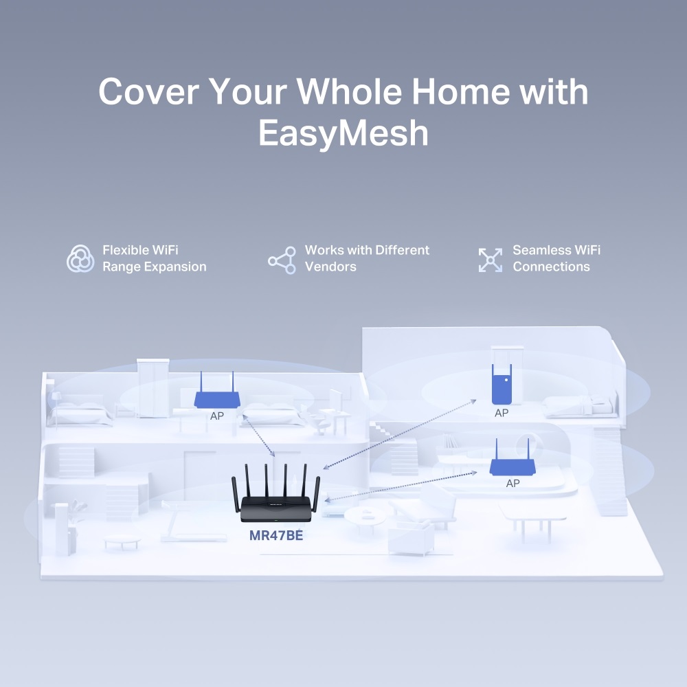 Mercusys MR47BE BE9300 háromsávos Wi-Fi 7 fekete router - R