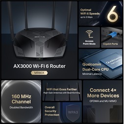 Mercusys MR80X AX3000 Wi-Fi 6 802.11ax Dual-Band Vezeték nélküli Gigabit Router