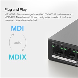 Mercusys MS105GP 5port 10/100/1000Mbps 4 port PoE+ nem menedzselhető asztali PoE+ Switch