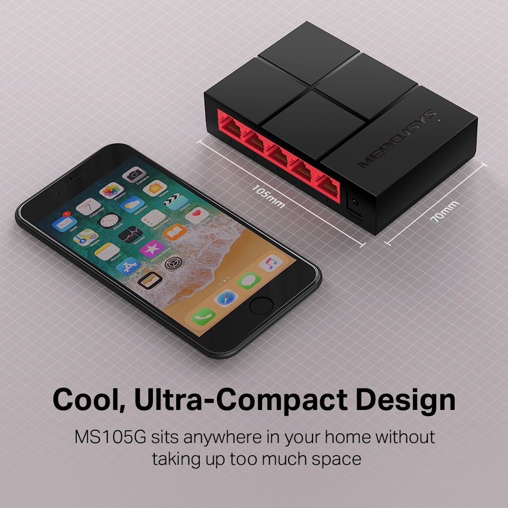 Mercusys MS105G 5 portos 10/100/1000Mbps nem menedzselhető fekete asztali switch