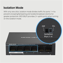 Mercusys MS106LP 6port 10/100Mbps 4 Port PoE+ nem menedzselhető asztali PoE+ Switch