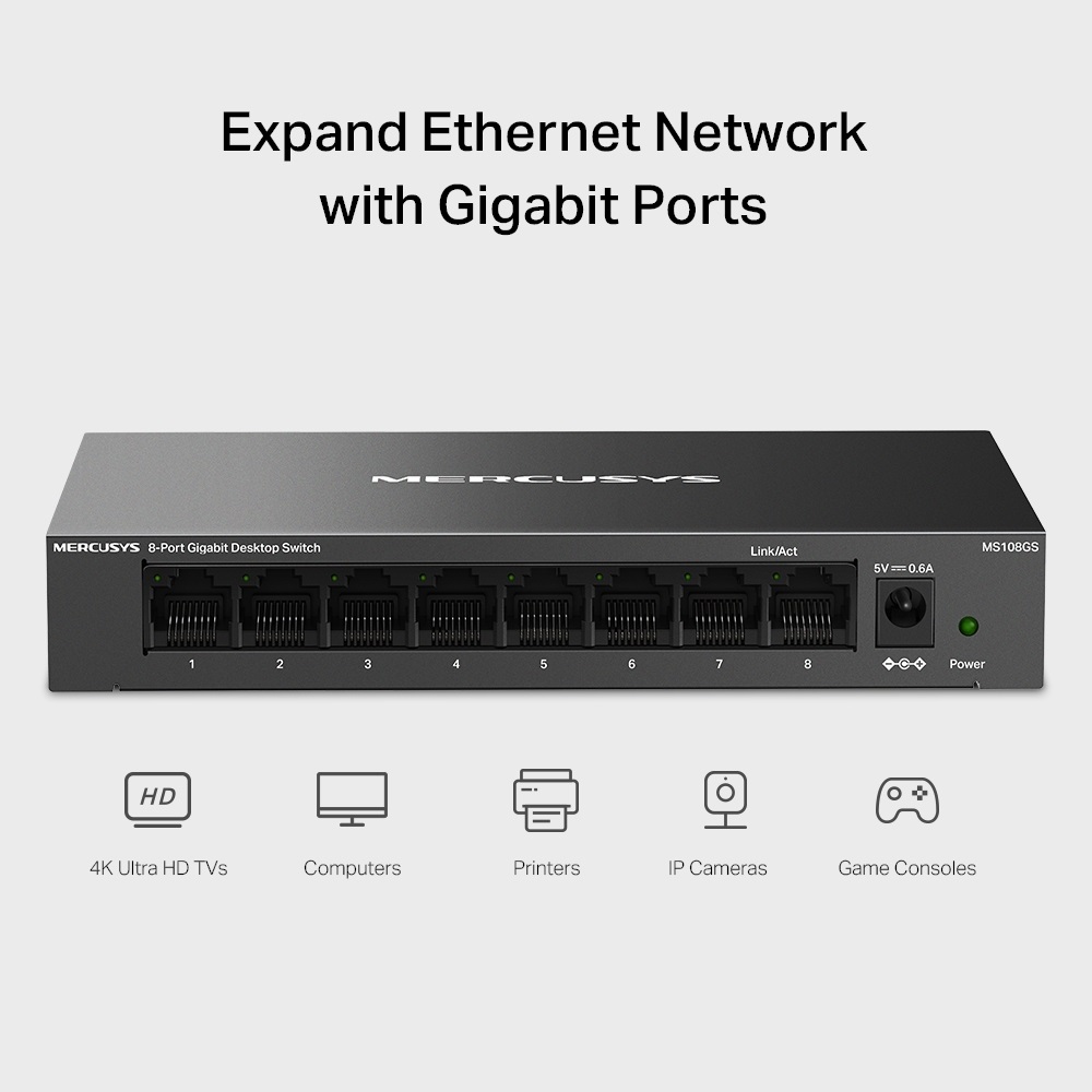 Mercusys MS108GS 8 portos Gigabit asztali switch - R