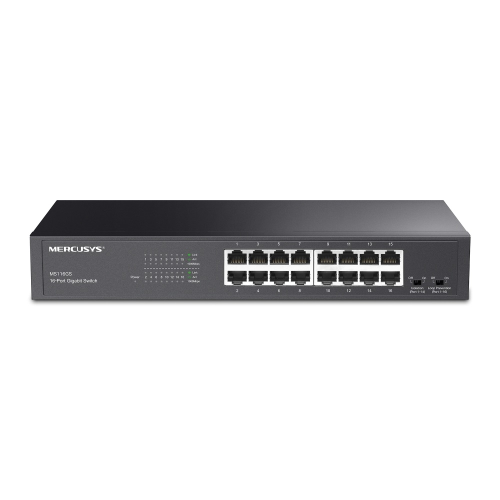 Mercusys MS116GS 16 portos Gigabit rackbe szerelhető fekete asztali switch - R