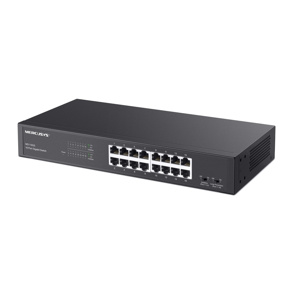 Mercusys MS116GS 16 portos Gigabit rackbe szerelhető fekete asztali switch - R