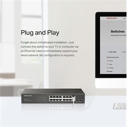 Mercusys MS116GS 16 portos Gigabit rackbe szerelhető fekete asztali switch - R